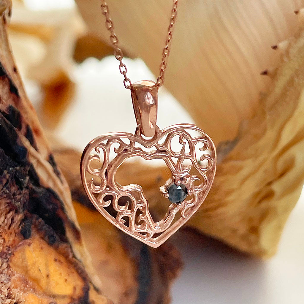 Rose Gold Black Diamond Africa Heart Pendant