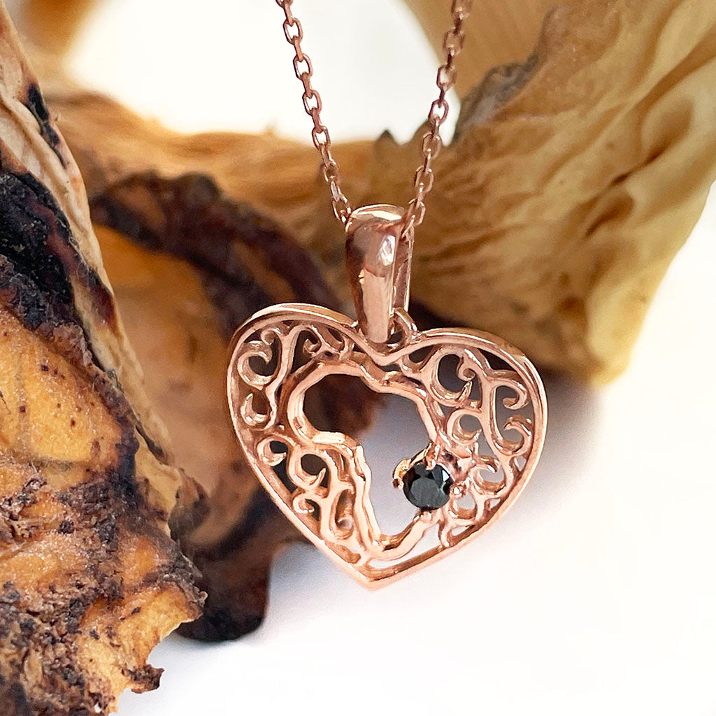 Rose Gold Black Diamond Africa Heart Pendant