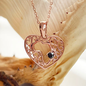 Rose Gold Black Diamond Africa Heart Pendant