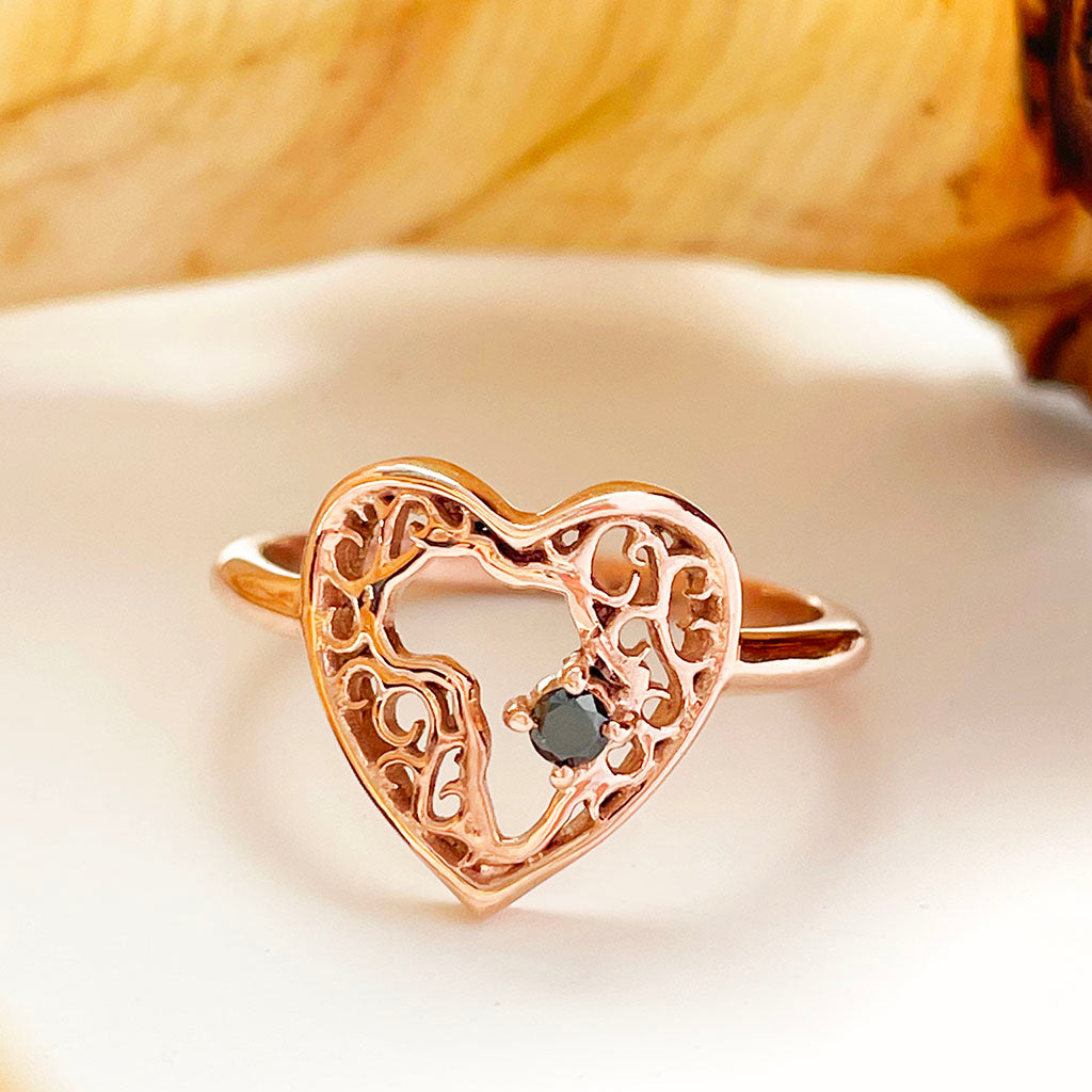 Black Diamond ose Gold Africa Heart ring
