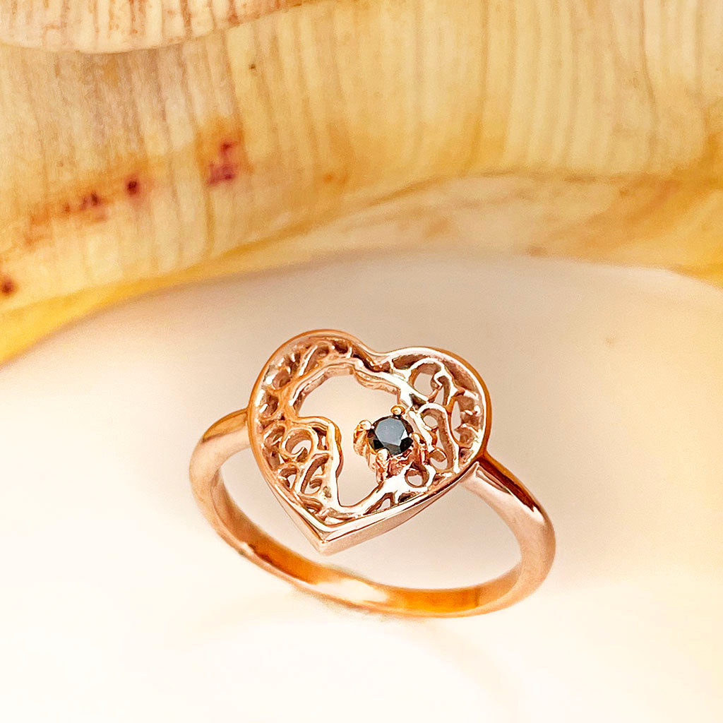 Black Diamond Rose Gold Africa Heart ring