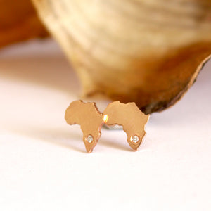 Rose Gold Solid Africa Map Studs With Diamond Highlight