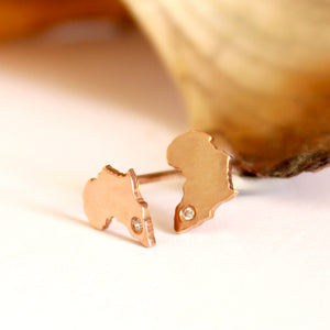 Rose Gold Solid Africa Map Studs With Diamond Highlight