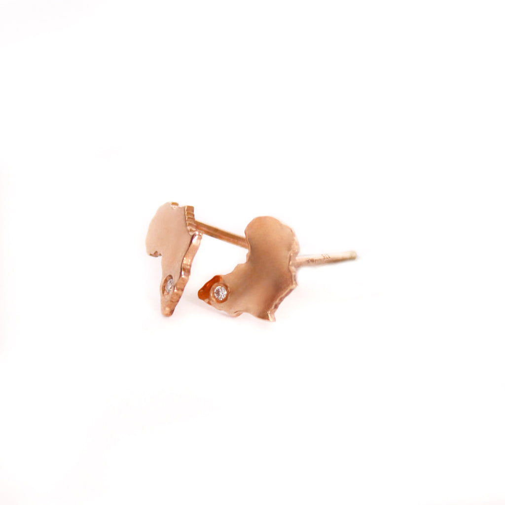 Rose Gold Solid Africa Map Studs With Diamond Highlight