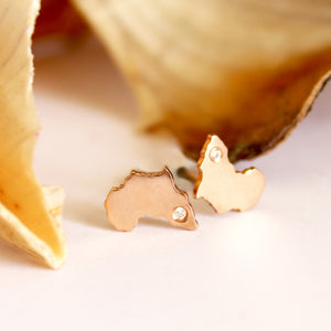 Rose Gold Solid Africa Map Studs With Diamond Highlight