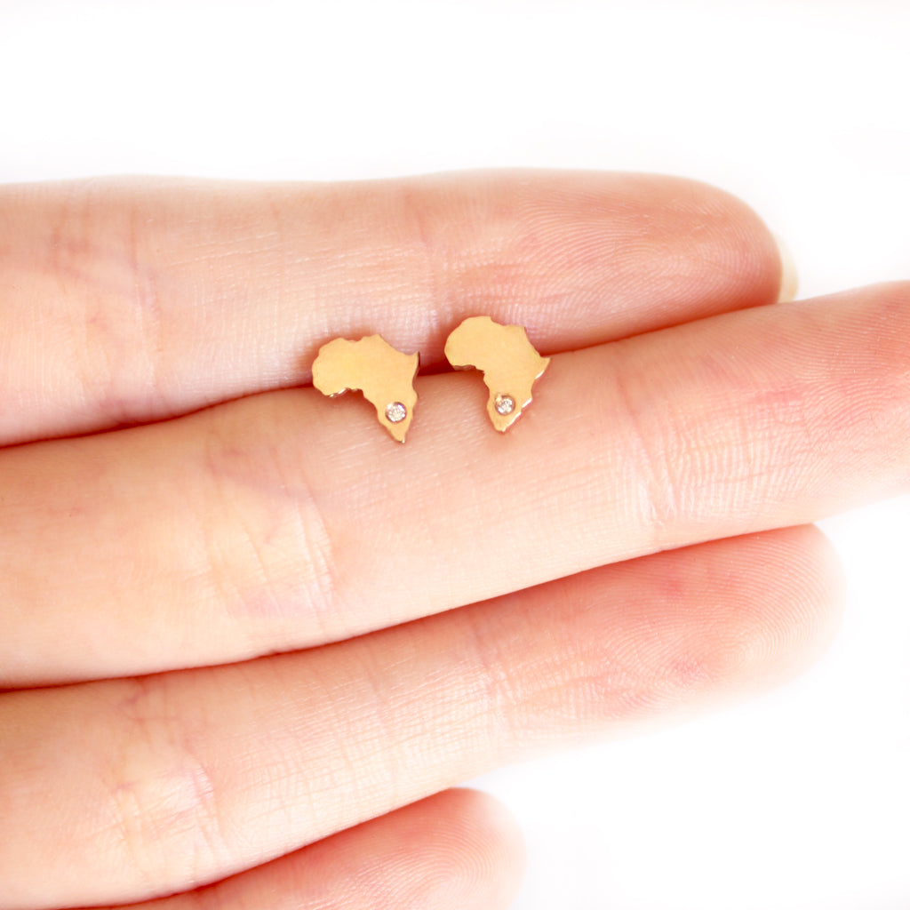 Rose Gold Solid Africa Map Studs With Diamond Highlight