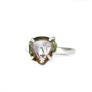 Rough Watermelon Green With Pink Center Tourmaline Silver Ring