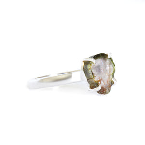 Rough Watermelon Green With Pink Center Tourmaline Silver Ring