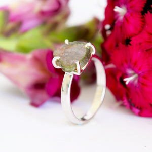 Rough Watermelon Green With Pink Center Tourmaline Silver Ring