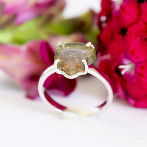 Rough Watermelon Green With Pink Center Tourmaline Silver Ring