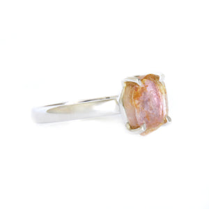 Rough Watermelon Yellow With Pink Center Tourmaline Silver Ring