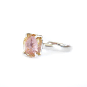 Rough Watermelon Yellow With Pink Center Tourmaline Silver Ring