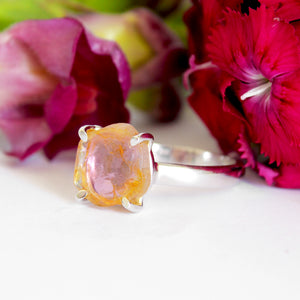 Rough Watermelon Yellow With Pink Center Tourmaline Silver Ring