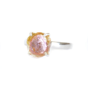 Rough Watermelon Yellow With Pink Center Tourmaline Silver Ring