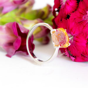 Rough Watermelon Yellow With Pink Center Tourmaline Silver Ring