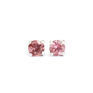 Round Cut Pink Tourmaline Silver Earring Studs