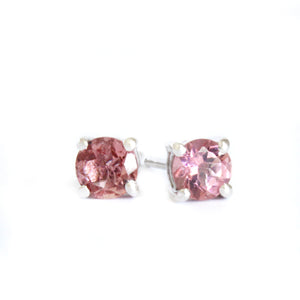 Round Cut Pink Tourmaline Silver Earring Studs