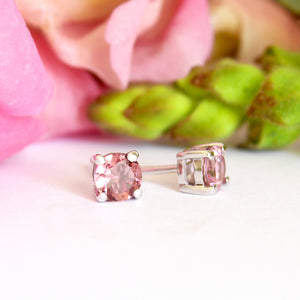 Round Cut Pink Tourmaline Silver Earring Studs