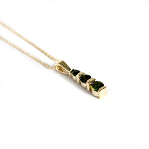 Round Cut Tourmaline Bar Set Yellow Gold Drop Pendant