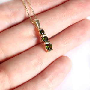 Round Cut Tourmaline Bar Set Yellow Gold Drop Pendant