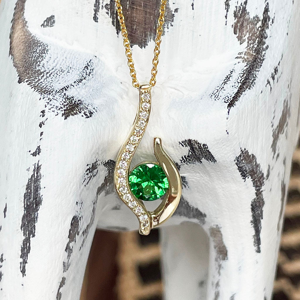 Sensual Tsavorite and Diamond Pave Yellow Gold Pendant