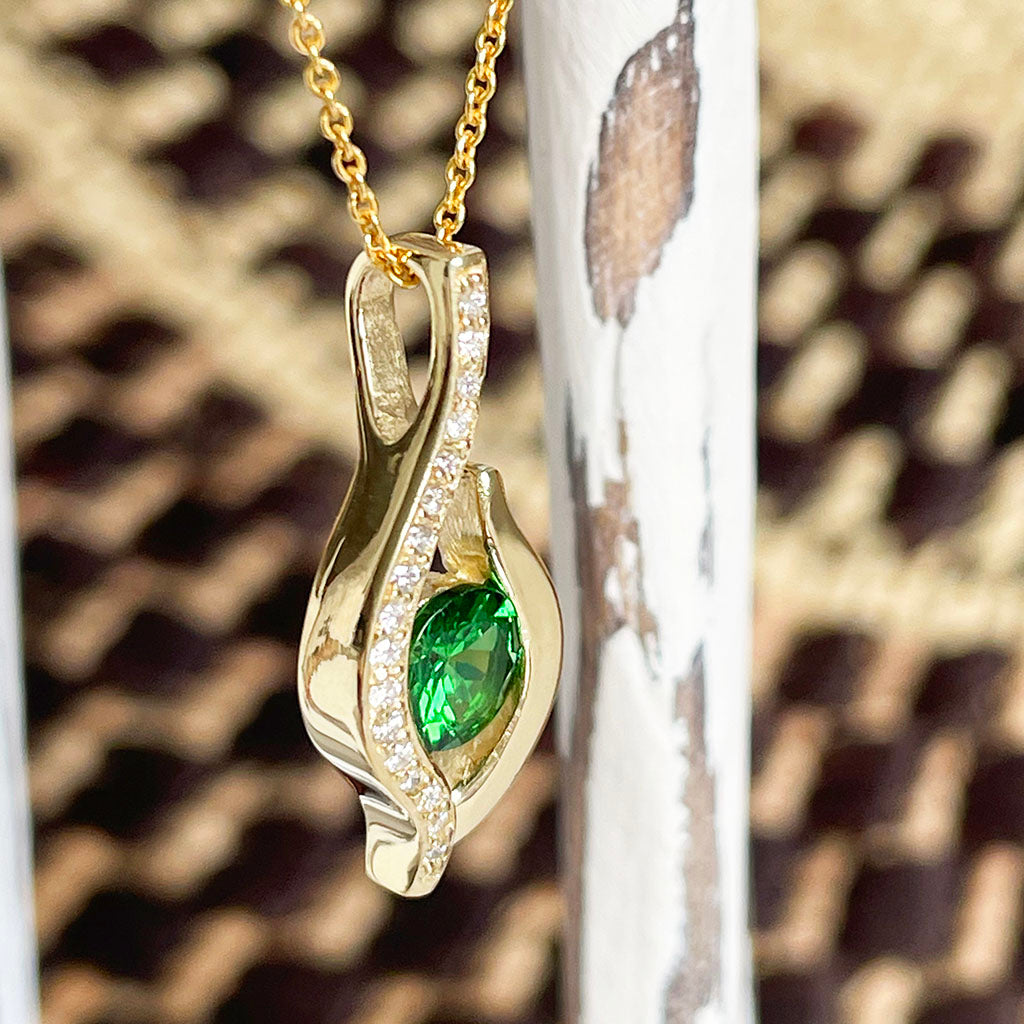 Sensual Tsavorite and Diamond Pave Yellow Gold Pendant