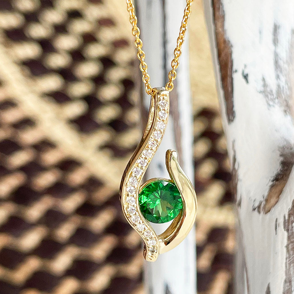 Sensual Tsavorite and Diamond Pave Yellow Gold Pendant