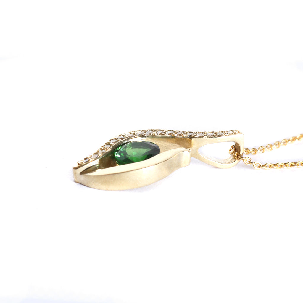 Sensual Tsavorite and Diamond Pave Yellow Gold Pendant