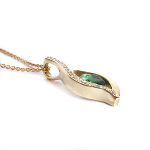 Sensual Tsavorite and Diamond Pave Yellow Gold Pendant