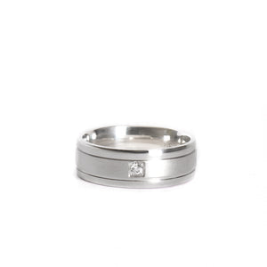 Silver Central Matte and Polished Band Solitaire Cubic Zirconia Band