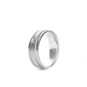 Silver Central Matte and Polished Band Solitaire Cubic Zirconia Band