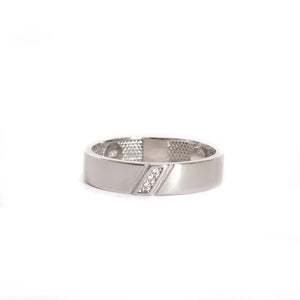 Silver Diagonally Grooved Three Cubic Zirconia Ring