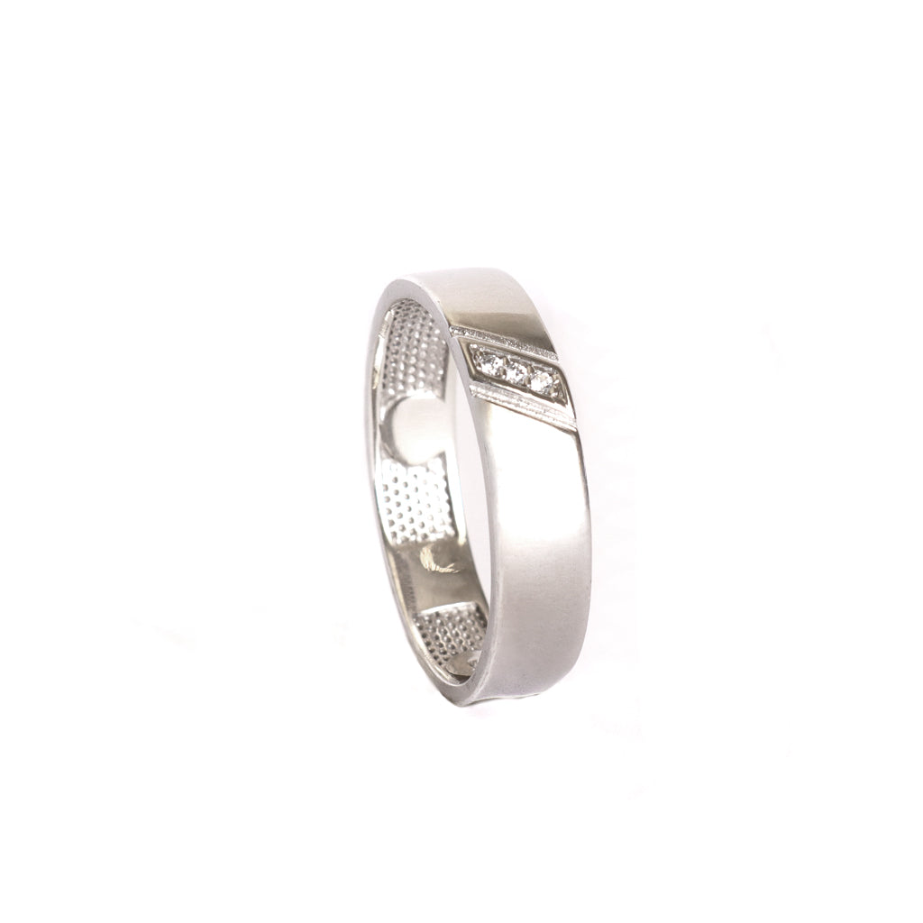 Silver Diagonally Grooved Three Cubic Zirconia Ring