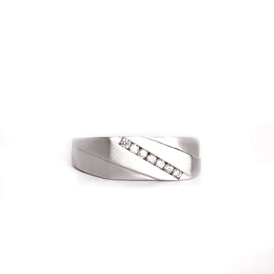 Silver Lucky Seven Diagonally Set Cubic Zirconia Matt Twist Band