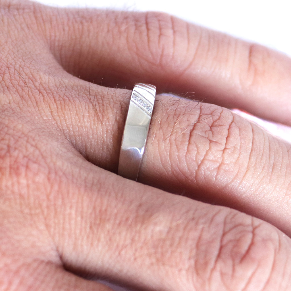 Silver Multiple Diagonally Grooved Cubic Zirconia Ring