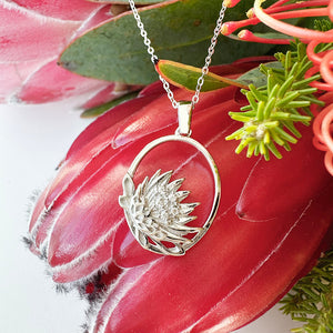 Silver Oval Protea Pendant