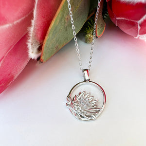 Silver Oval Protea Pendant