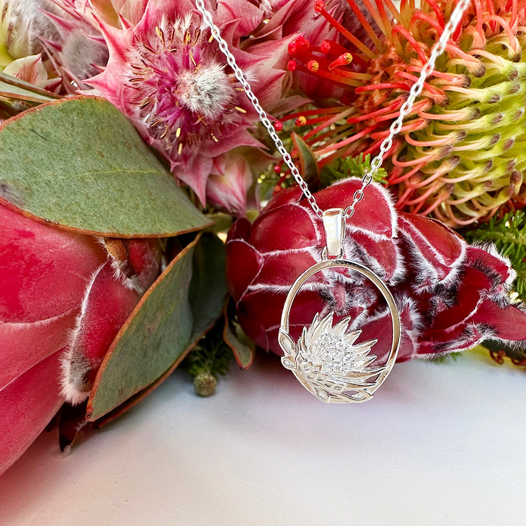 Silver Oval Protea Pendant