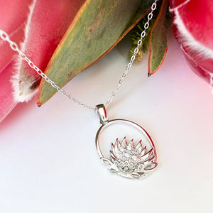 Silver Oval Protea Pendant