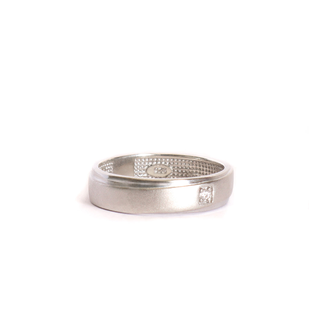 Silver Twisted Matt and Polished Cubic Zirconia Band
