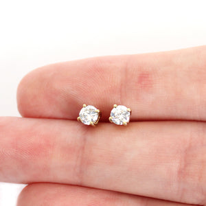 Simply Elegant White Diamond Yellow Gold Stud Earrings