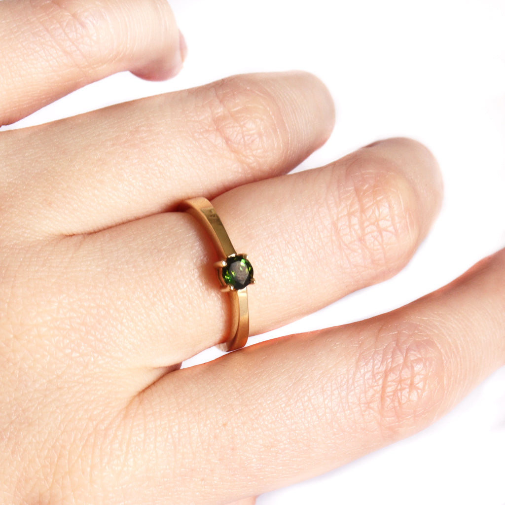 Simply Stylish Petite Yellow Gold Round Tourmaline Solitaire Ring