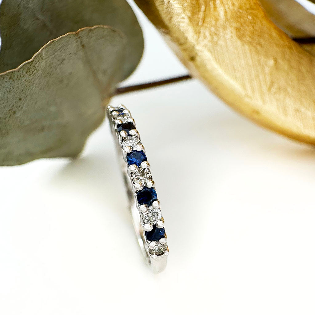 Slimline 3/4 Sapphire and Diamond White Gold Eternity Ring