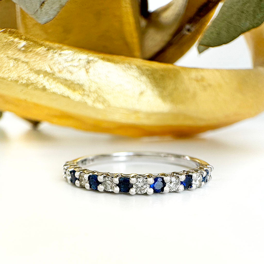 Slimline 3/4 Sapphire and Diamond White Gold Eternity Ring