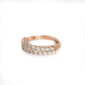 Sophisticated Double Half Eternity White Diamond Rose Gold Ring