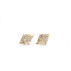 Sparkling Diamond Shaped White Diamond Yellow Gold Earrings