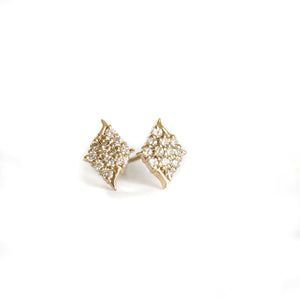 Sparkling Diamond Shaped White Diamond Yellow Gold Earrings