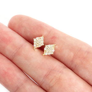 Sparkling Diamond Shaped White Diamond Yellow Gold Earrings