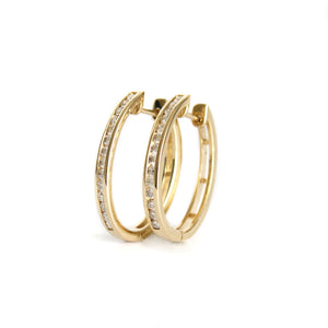 Standout Channel Set White Diamond Hoop Yellow Gold Earrings