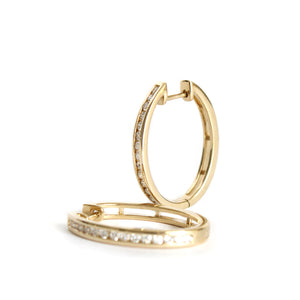 Standout Channel Set White Diamond Hoop Yellow Gold Earrings